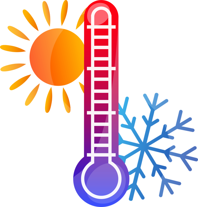 Thermometer temperature regulation symbol. The sun is heating and the snowflake is cooling. Air conditioning in the house